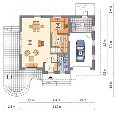 RZUT PARTERU POW. 53,3 m²