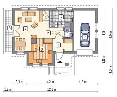 RZUT PARTERU POW. 49,8 m² 