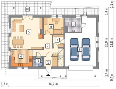 RZUT PARTERU POW. 74,9 m²
